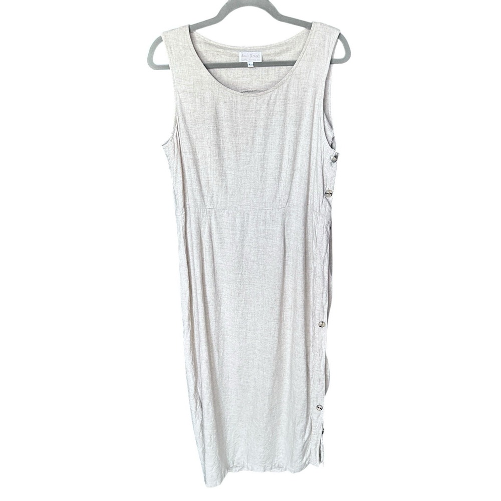 VTG Basic Threads Dress Linen Blend Light Long Maxi Sleeveless Lagenlook L Beige